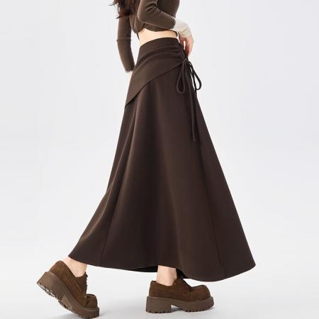 加厚毛呢半身裙女秋冬老钱风辣妹复古百搭高腰显瘦中长a字裙  服裝批發女裝批發服飾貨源