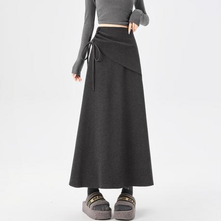 加厚毛呢半身裙女秋冬老钱风辣妹复古百搭高腰显瘦中长a字裙  服裝批發女裝批發服飾貨源