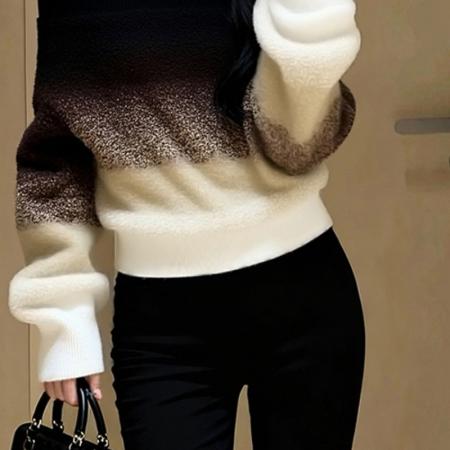 FA52196# 美拉德设计感独特漂亮短款上衣高级感棕黑色一字肩渐变毛衣女秋冬  服裝批發女裝批發服飾貨源