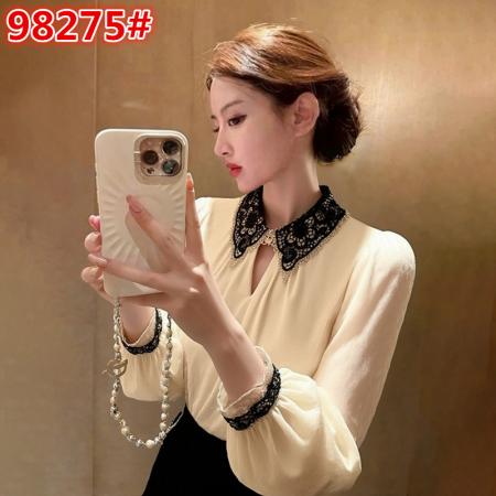 FA52197# 冬轻奢高级感不撞款独特漂亮减龄高端欧货洋气白色丝绒衬衫女  服裝批發女裝批發服飾貨源