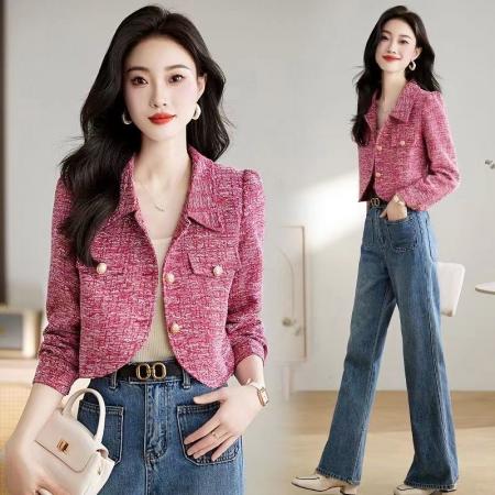 FA52203# 长袖休闲西装短外套女春秋新款时尚洋气修身显瘦小个子小香风外套  服裝批發女裝批發服飾貨源