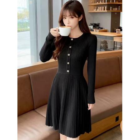 秋冬季外穿气质内搭长袖黑色针织...