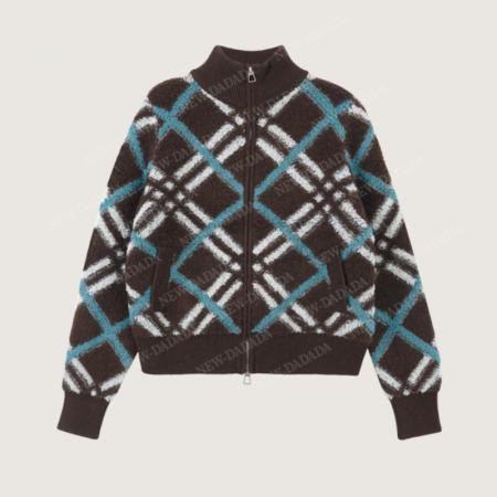 糖衣优雅羊羔毛外套女高领拼色菱格羊羔绒上衣  服裝批發女裝批發服飾貨源