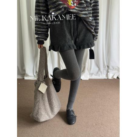 韩系简约木耳花边加绒纯色百搭显...