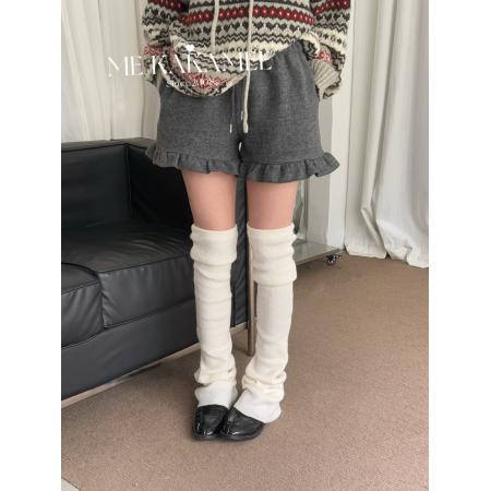 FA52214# 韩系简约木耳花边加绒纯色百搭显瘦休闲短裤  服裝批發女裝批發服飾貨源