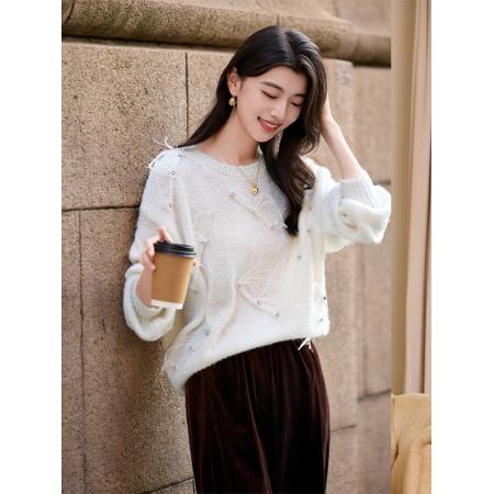 千金风含羊毛钉珠羽毛针织衫25...