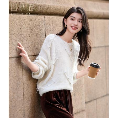 千金风含羊毛钉珠羽毛针织衫25秋冬新款温柔内搭外穿毛衣  服裝批發女裝批發服飾貨源