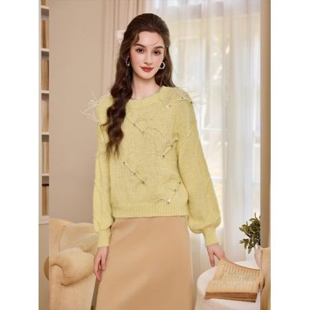 千金风含羊毛钉珠羽毛针织衫25秋冬新款温柔内搭外穿毛衣  服裝批發女裝批發服飾貨源