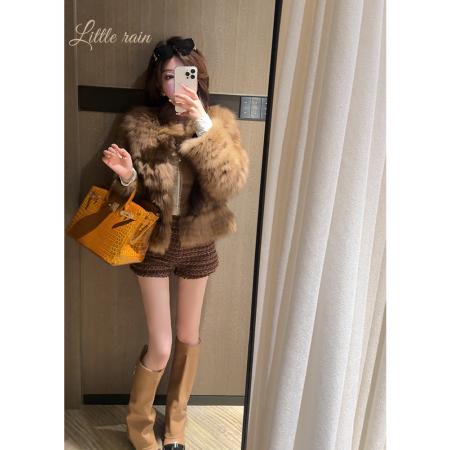 小雨姐姐拜拜烦恼休闲时尚复古粗花呢亮片短裤女冬季新款  服裝批發女裝批發服飾貨源