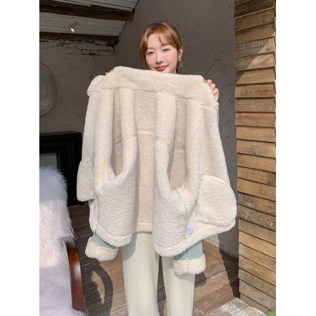 麂皮绒皮毛一体羊羔毛短外套女小个子高级感毛绒翻领加厚保暖上衣  服裝批發女裝批發服飾貨源