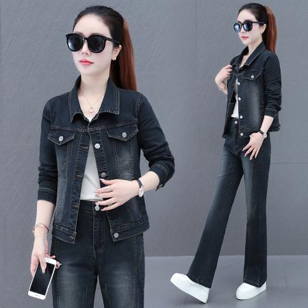 FA52222# 新款秋季牛仔套装女新款女装时尚洋气喇叭裤二件套 服裝批發女裝批發服飾貨源
