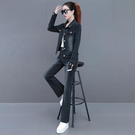 FA52222# 新款秋季牛仔套装女新款女装时尚洋气喇叭裤二件套 服裝批發女裝批發服飾貨源