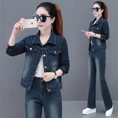 FA52222# 新款秋季牛仔套装女新款女装时尚洋气喇叭裤二件套 服裝批發女裝批發服飾貨源
