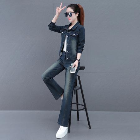 FA52222# 新款秋季牛仔套装女新款女装时尚洋气喇叭裤二件套 服裝批發女裝批發服飾貨源