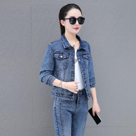 FA52223# 欧货新款韩系弹力牛仔套装女春秋季减龄上衣外套喇叭裤两件套 服裝批發女裝批發服飾貨源