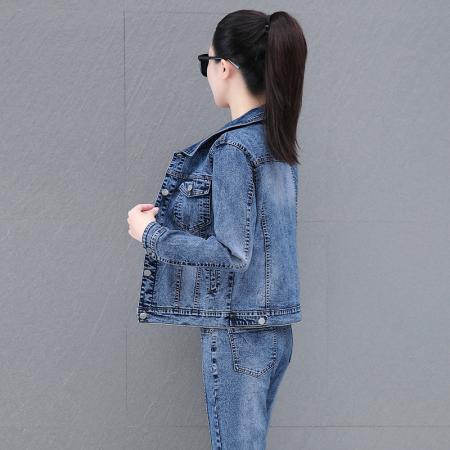 FA52223# 欧货新款韩系弹力牛仔套装女春秋季减龄上衣外套喇叭裤两件套 服裝批發女裝批發服飾貨源