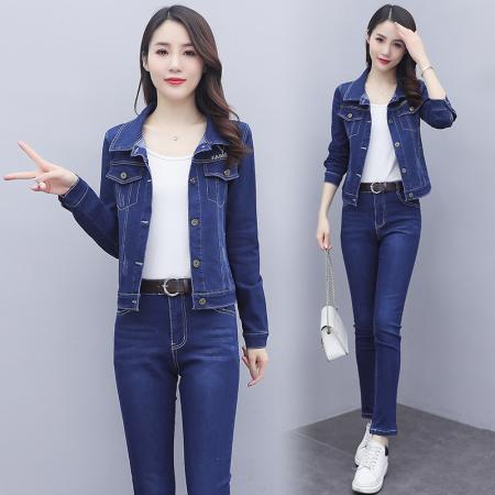 FA52224# 实拍欧货高级感牛仔套装女春秋季新款韩系减龄上衣外套两件套 服裝批發女裝批發服飾貨源
