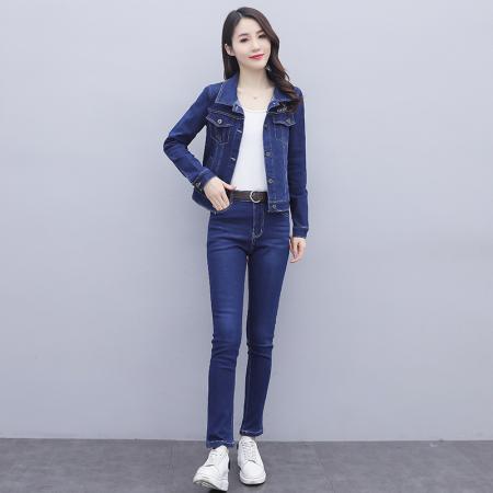 FA52224# 实拍欧货高级感牛仔套装女春秋季新款韩系减龄上衣外套两件套 服裝批發女裝批發服飾貨源