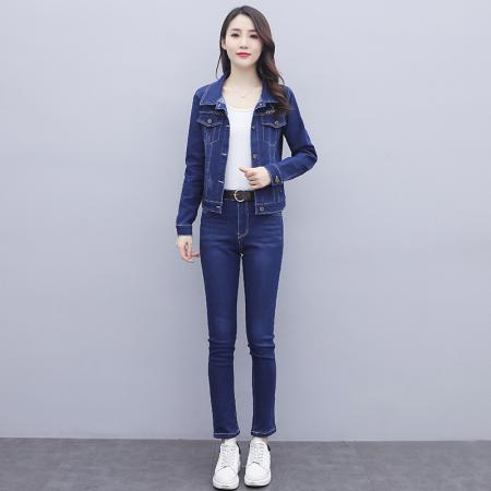 FA52224# 实拍欧货高级感牛仔套装女春秋季新款韩系减龄上衣外套两件套 服裝批發女裝批發服飾貨源