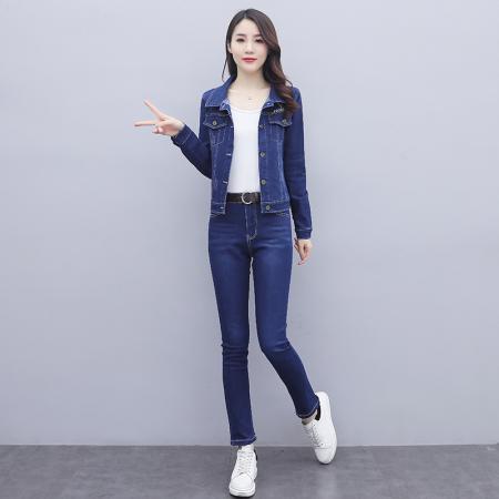 FA52224# 实拍欧货高级感牛仔套装女春秋季新款韩系减龄上衣外套两件套 服裝批發女裝批發服飾貨源
