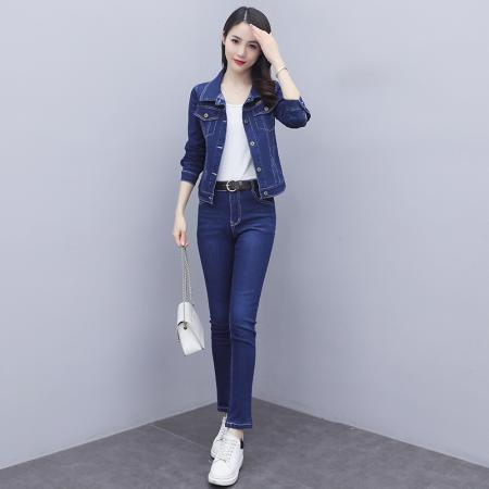 FA52224# 实拍欧货高级感牛仔套装女春秋季新款韩系减龄上衣外套两件套 服裝批發女裝批發服飾貨源