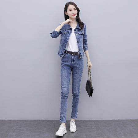 FA52225# 实拍早春牛仔穿搭一整套女新款牛仔两件套装 服裝批發女裝批發服飾貨源