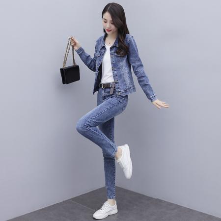 FA52225# 实拍早春牛仔穿搭一整套女新款牛仔两件套装 服裝批發女裝批發服飾貨源