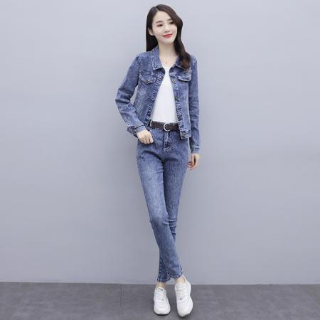 FA52225# 实拍早春牛仔穿搭一整套女新款牛仔两件套装 服裝批發女裝批發服飾貨源