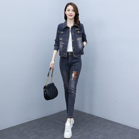 FA52226# 抖音大爆款实拍春季新款炸街牛仔套装裤女设计感两件套 服裝批發女裝批發服飾貨源