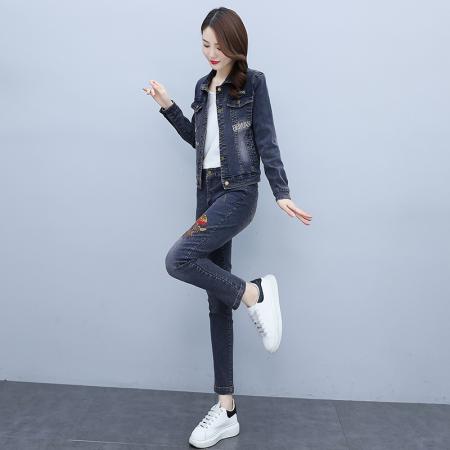 FA52226# 抖音大爆款实拍春季新款炸街牛仔套装裤女设计感两件套 服裝批發女裝批發服飾貨源