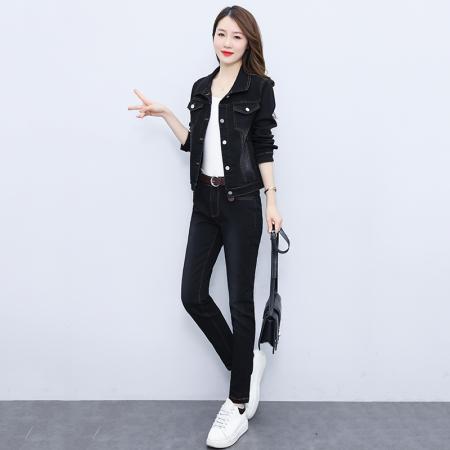 FA52227# 时尚新款牛仔套装女春秋季女士休闲服时尚宽松卫衣显瘦二件套 服裝批發女裝批發服飾貨源