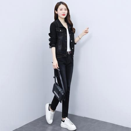 FA52227# 时尚新款牛仔套装女春秋季女士休闲服时尚宽松卫衣显瘦二件套 服裝批發女裝批發服飾貨源