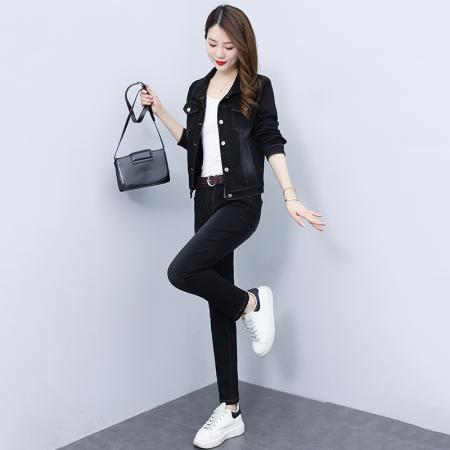 FA52227# 时尚新款牛仔套装女春秋季女士休闲服时尚宽松卫衣显瘦二件套 服裝批發女裝批發服飾貨源