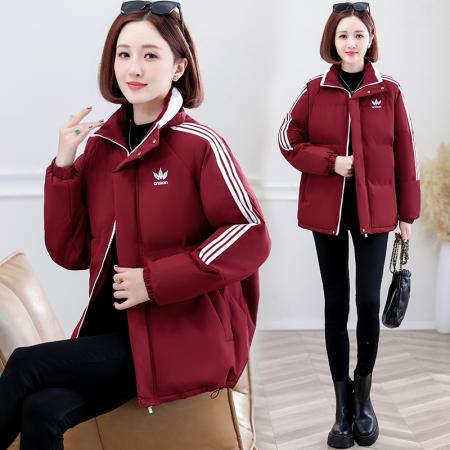 FA52228# 时尚印花三杠面包羽绒棉袄女新款冬季装加厚保暖立领百搭棉衣棉服 服裝批發女裝批發服飾貨源