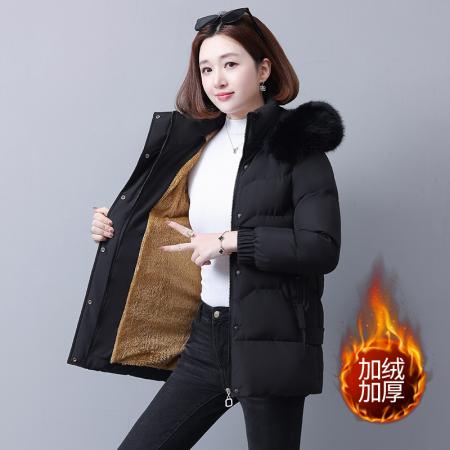 FA52229# 新款新品中长款大毛领羽绒棉服女士冬季新款加绒加厚保暖棉衣棉袄外套 服裝批發女裝批發服飾貨源
