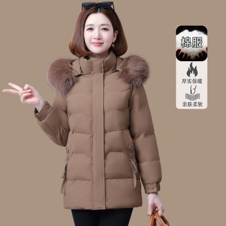 FA52229# 新款新品中长款大毛领羽绒棉服女士冬季新款加绒加厚保暖棉衣棉袄外套 服裝批發女裝批發服飾貨源
