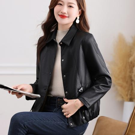 FA52230# 新款皮衣短款显瘦气质春秋新款时尚洋气宽松水洗皮夹克外套 服裝批發女裝批發服飾貨源