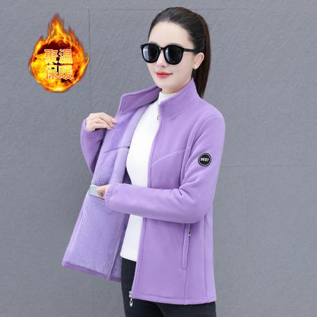 双面绒保暖外套女秋冬新款摇粒绒加厚加绒立领开衫卫衣 服裝批發女裝批發服飾貨源