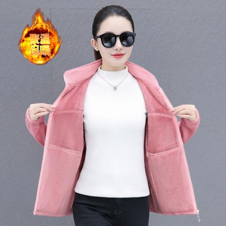 双面绒保暖外套女秋冬新款摇粒绒加厚加绒立领开衫卫衣 服裝批發女裝批發服飾貨源