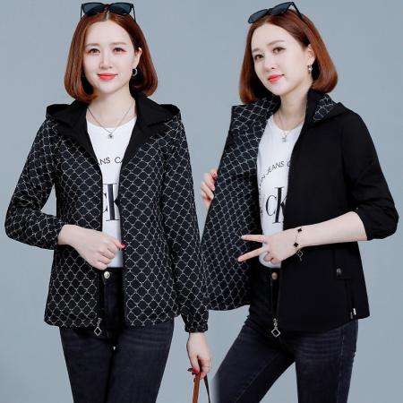 FA52243# 休闲外套女春秋春季新款短款风衣时尚连帽夹克上衣 服裝批發女裝批發服飾貨源