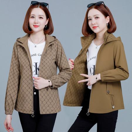 FA52243# 休闲外套女春秋春季新款短款风衣时尚连帽夹克上衣 服裝批發女裝批發服飾貨源