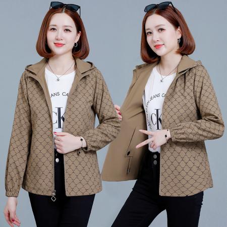 FA52243# 休闲外套女春秋春季新款短款风衣时尚连帽夹克上衣 服裝批發女裝批發服飾貨源