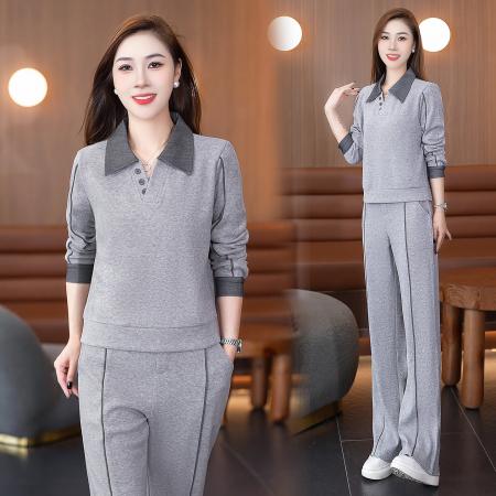 FA52244# 新品高品质春秋休闲套装女秋季新款洋气POLO衫卫衣阔腿裤显瘦两件套 服裝批發女裝批發服飾貨源
