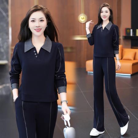 FA52244# 新品高品质春秋休闲套装女秋季新款洋气POLO衫卫衣阔腿裤显瘦两件套 服裝批發女裝批發服飾貨源