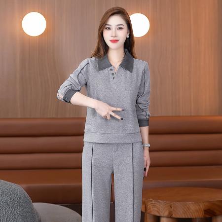 FA52244# 新品高品质春秋休闲套装女秋季新款洋气POLO衫卫衣阔腿裤显瘦两件套 服裝批發女裝批發服飾貨源