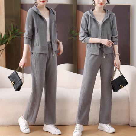 FA52249# 新品开衫运动服套装女春秋季新款休闲宽松洋气拉链卫衣两件套 服裝批發女裝批發服飾貨源