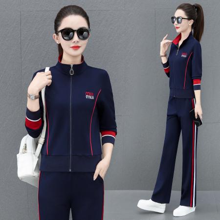 FA52250# 新品开衫绣花运动服套装女春秋季新款休闲宽松洋气拉链卫衣两件套 服裝批發女裝批發服飾貨源