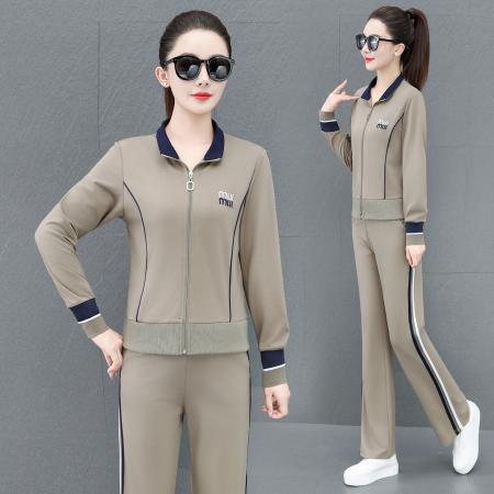 FA52250# 新品开衫绣花运动服套装女春秋季新款休闲宽松洋气拉链卫衣两件套 服裝批發女裝批發服飾貨源