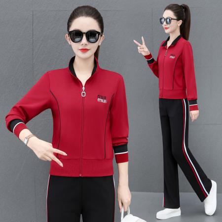 FA52250# 新品开衫绣花运动服套装女春秋季新款休闲宽松洋气拉链卫衣两件套 服裝批發女裝批發服飾貨源