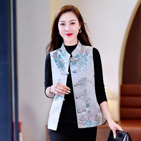 FA52254# 新品时尚中国风短款马甲修身复古印花无袖马夹洋气百搭民族风女装上衣 服裝批發女裝批發服飾貨源